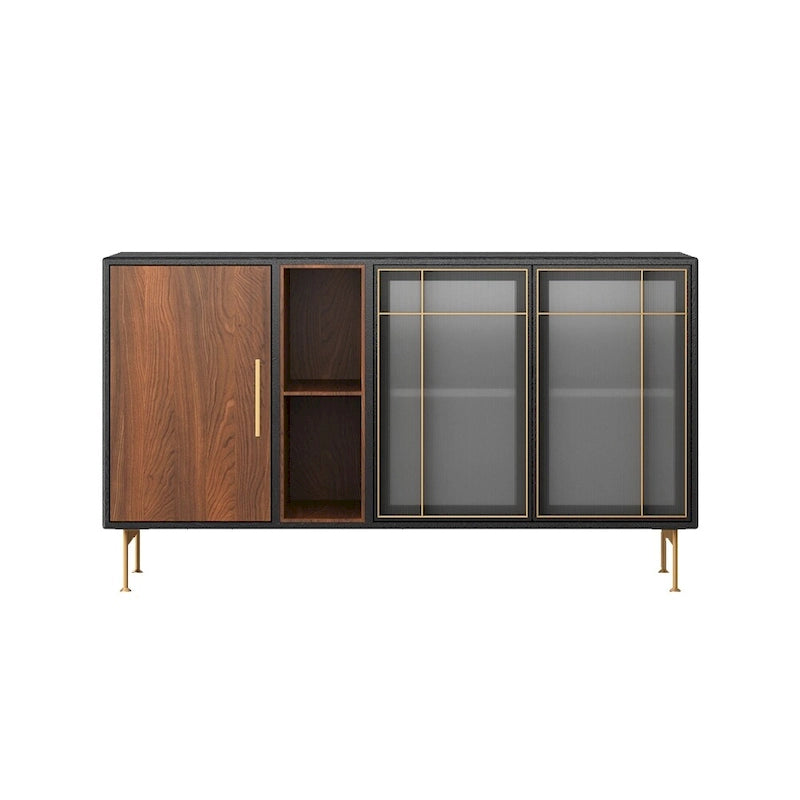 55.12 Buffet-Bahut Moderne Milieu de Siècle 3 Portes, Cadre en Bois Massif Multicouche, Placage Noyer, Entièrement Assemblé - 55.12
