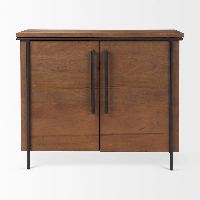 Meuble d'appoint Maddox en bois massif brun moyen avec cadre en fer noir et 2 portes