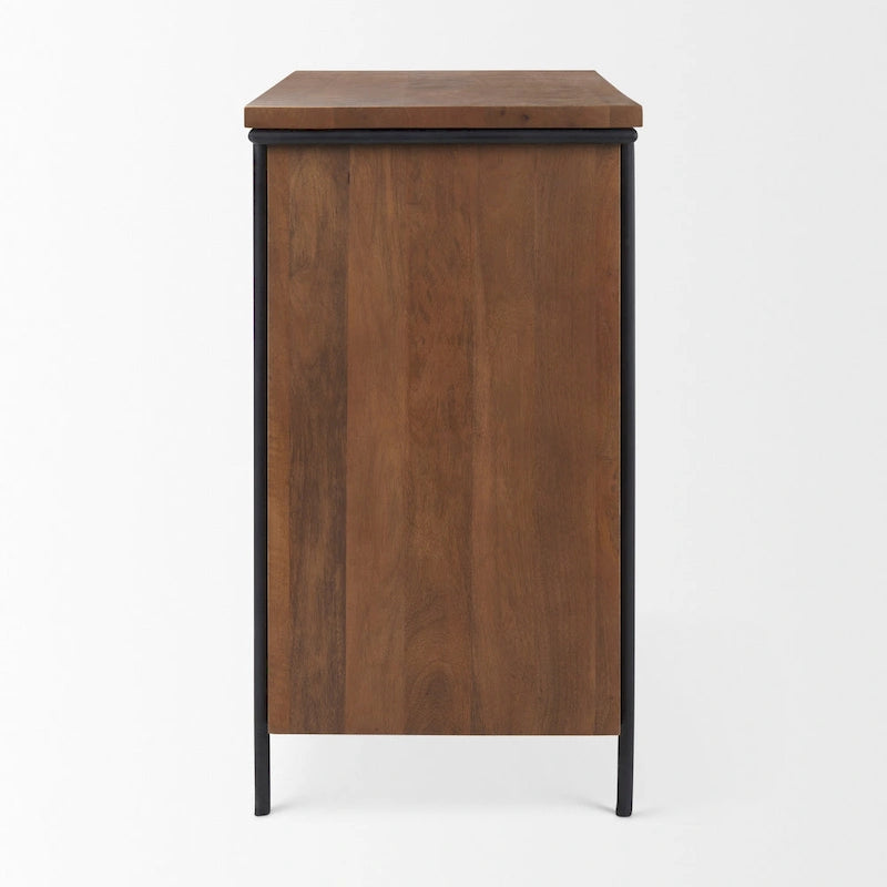 Meuble d'appoint Maddox en bois massif brun moyen avec cadre en fer noir et 2 portes