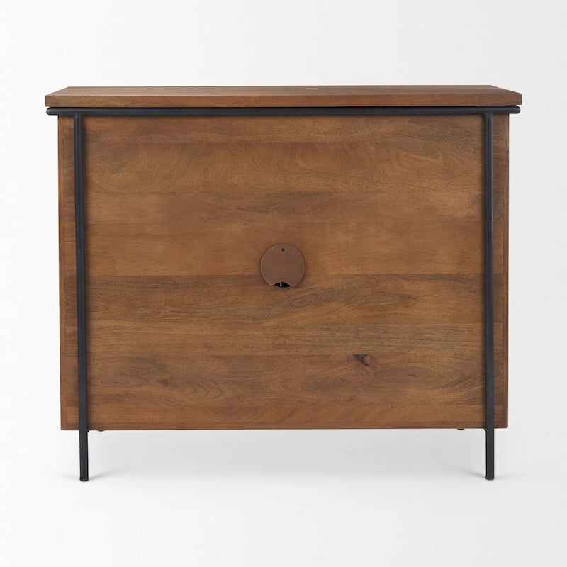 Meuble d'appoint Maddox en bois massif brun moyen avec cadre en fer noir et 2 portes