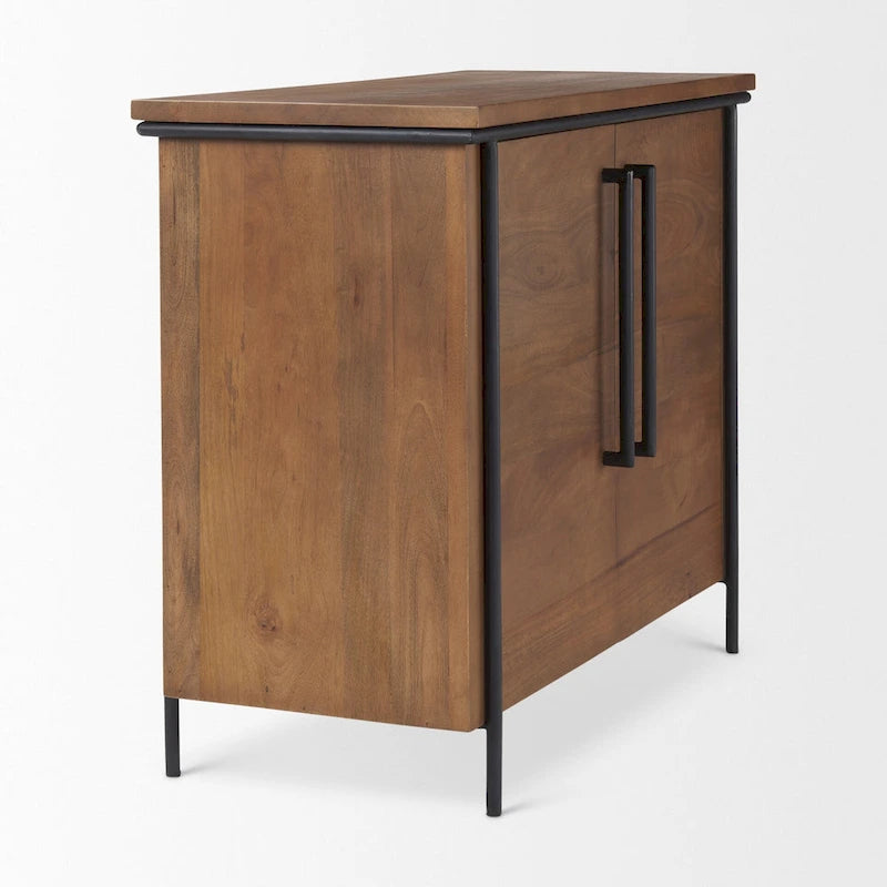 Meuble d'appoint Maddox en bois massif brun moyen avec cadre en fer noir et 2 portes