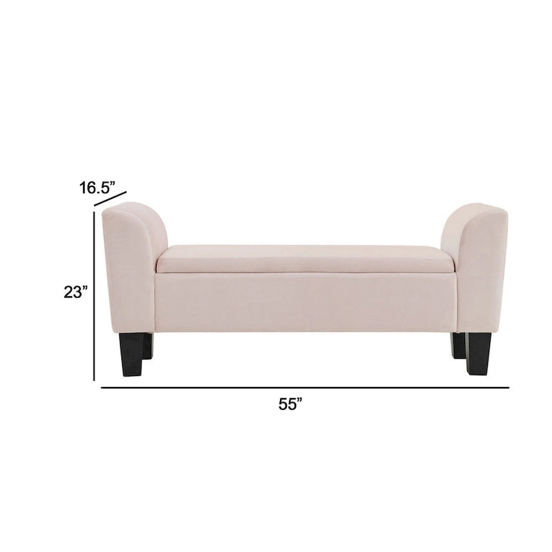 Banc de rangement ottoman Cesar 55 pouces, rembourré, accoudoirs incurvés, velours rose