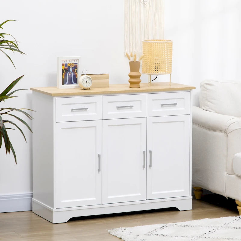 HOMCOM Buffet de cuisine moderne avec rangement polyvalent, 3 tiroirs, placards et étagère réglable