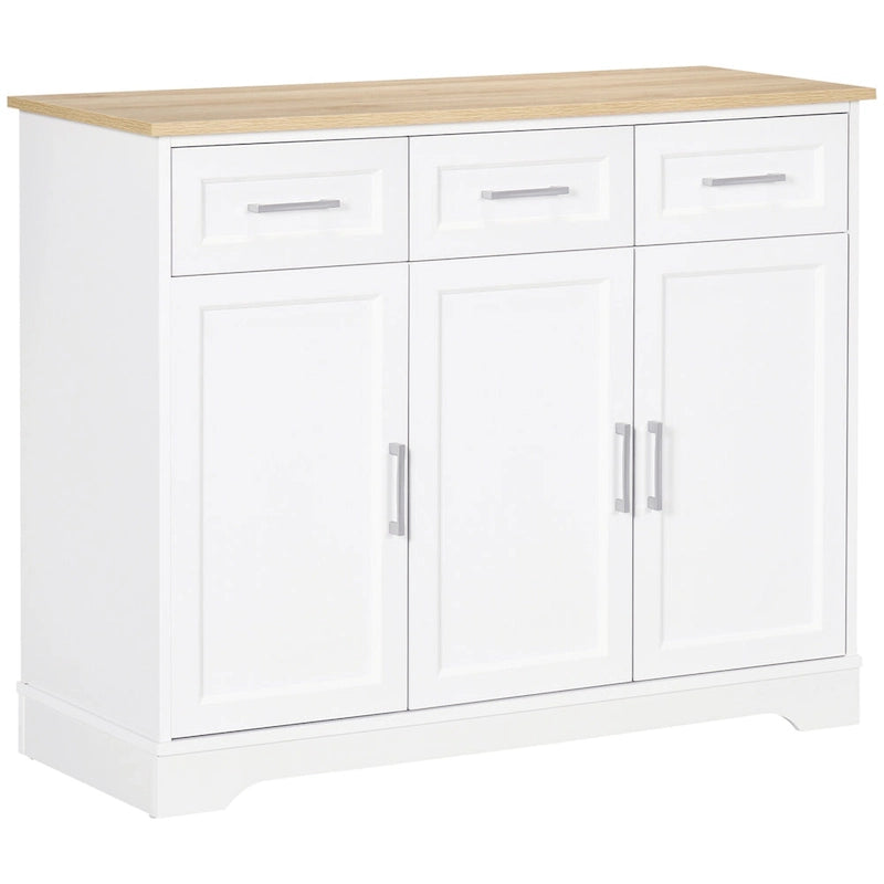 HOMCOM Buffet de cuisine moderne avec rangement polyvalent, 3 tiroirs, placards et étagère réglable
