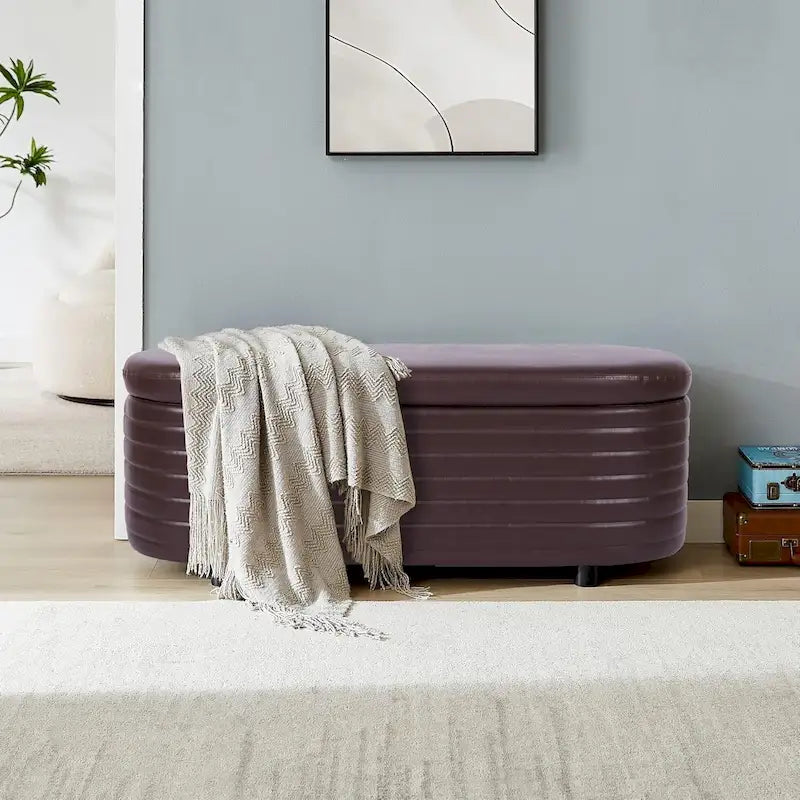 Banc de rangement moderne en cuir PU, repose-pieds rembourré pour entrée avec pieds en bois massif, bout de lit pour salon et chambre à coucher
