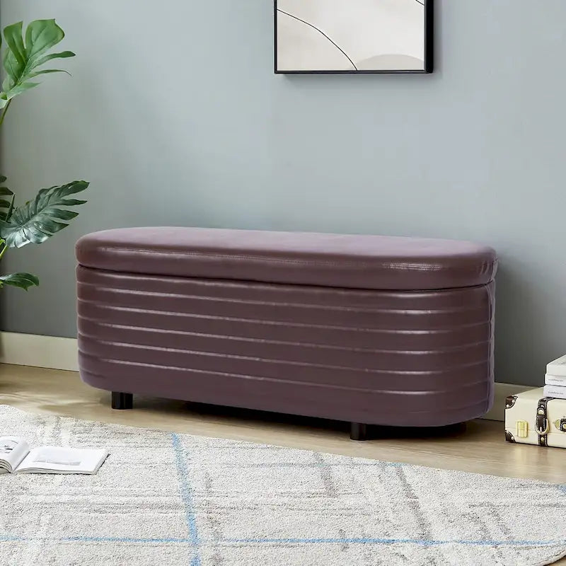 Banc de rangement moderne en cuir PU, repose-pieds rembourré pour entrée avec pieds en bois massif, bout de lit pour salon et chambre à coucher