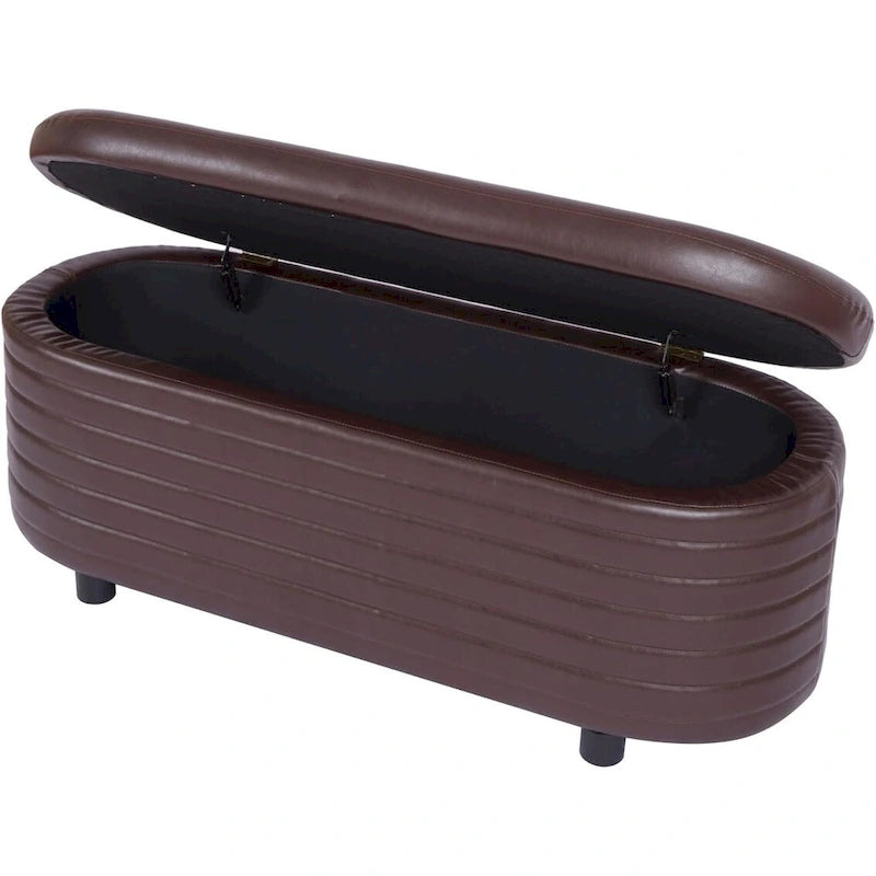 Banc de rangement moderne en cuir PU, repose-pieds rembourré pour entrée avec pieds en bois massif, bout de lit pour salon et chambre à coucher
