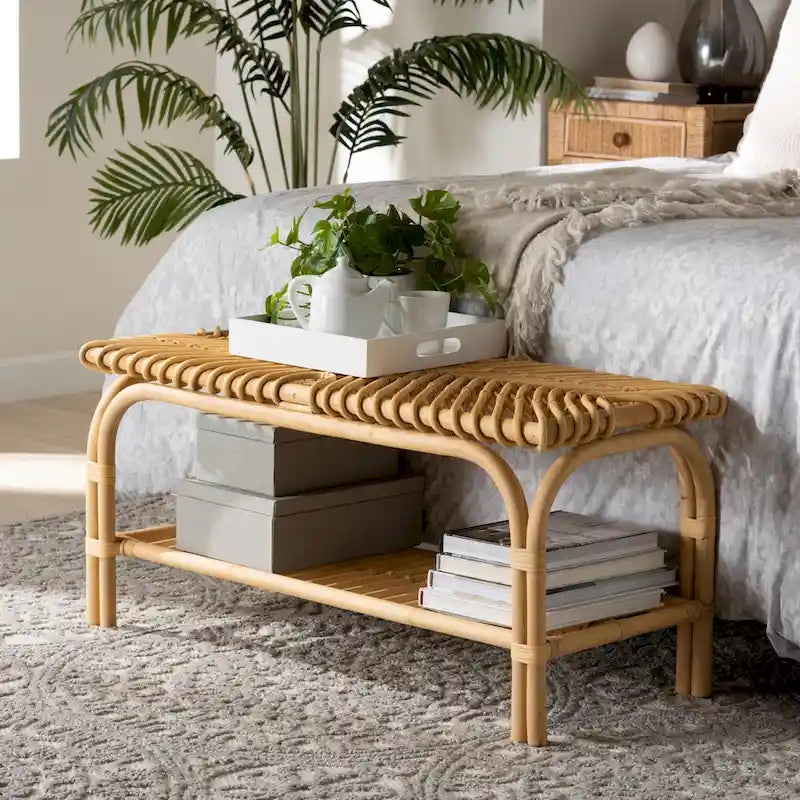 Banc d'appoint Himari en rotin naturel marron style bohème moderne