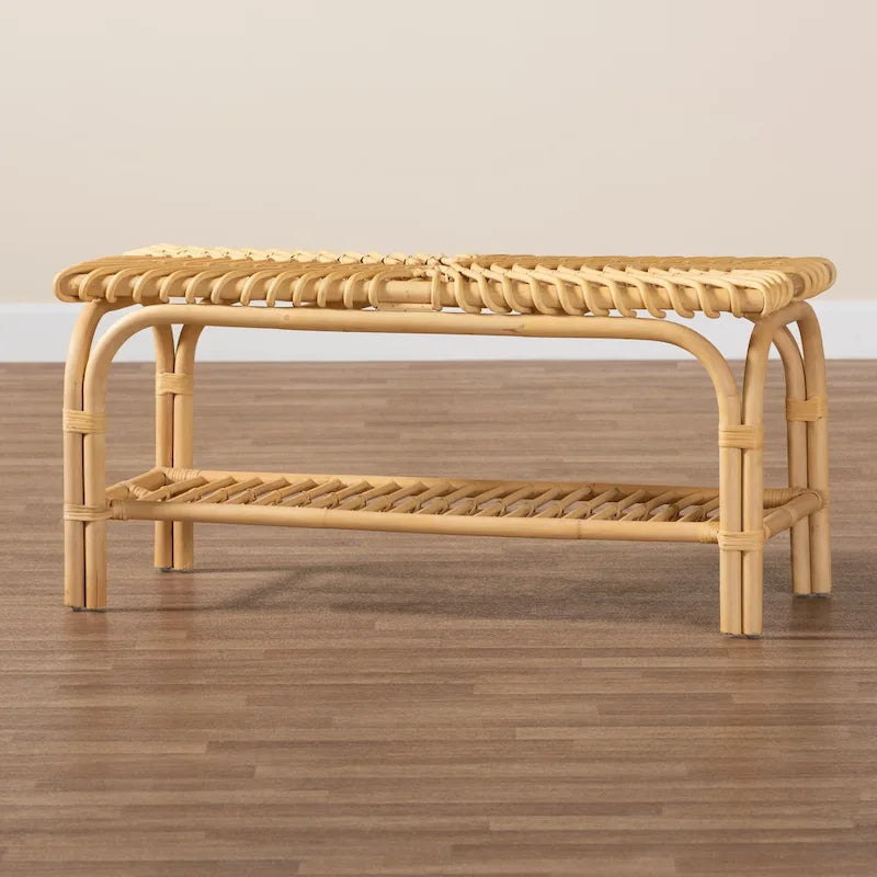 Banc d'appoint Himari en rotin naturel marron style bohème moderne