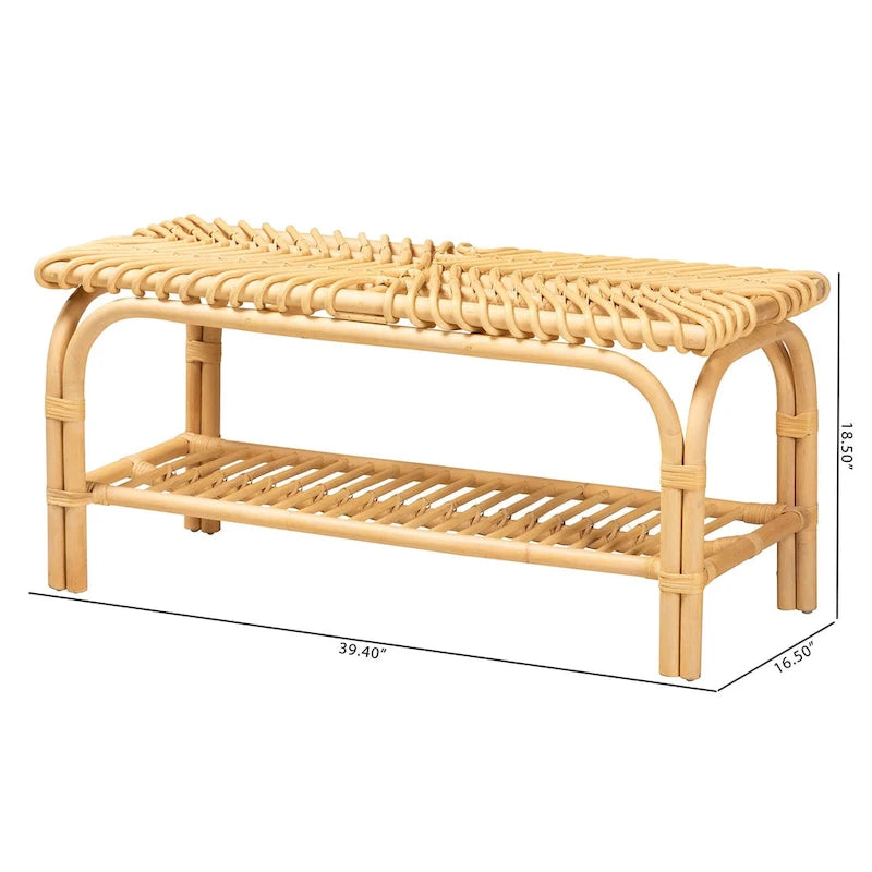 Banc d'appoint Himari en rotin naturel marron style bohème moderne