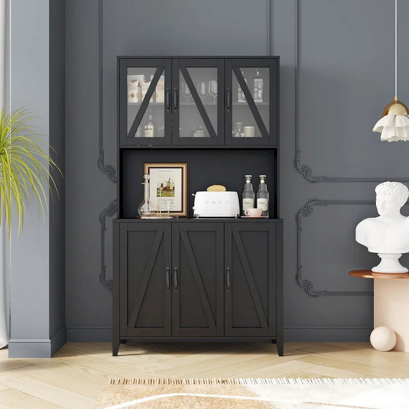 Armoire de rangement de garde-manger avec portes vitrées