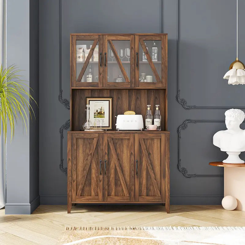 Armoire de rangement de garde-manger avec portes vitrées