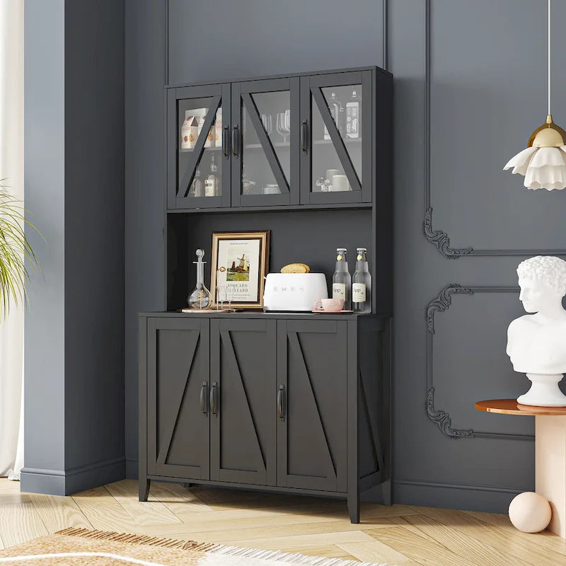 Armoire de rangement de garde-manger avec portes vitrées