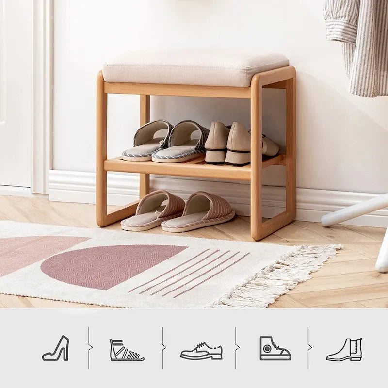 Banc à chaussures en bois massif avec coussin éponge, Étagère à chaussures pour entrée - 23