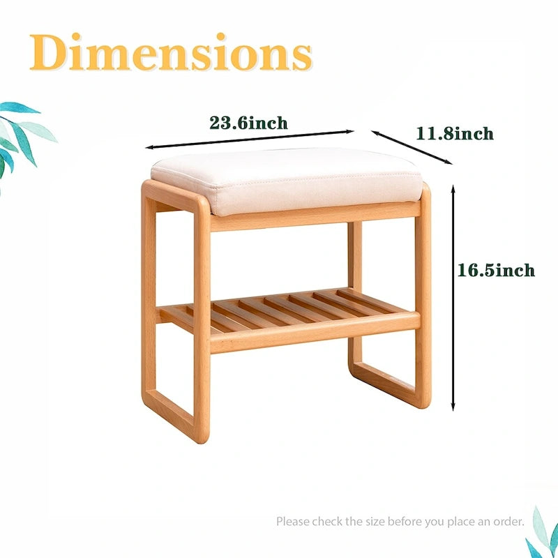 Banc à chaussures en bois massif avec coussin éponge, Étagère à chaussures pour entrée - 23