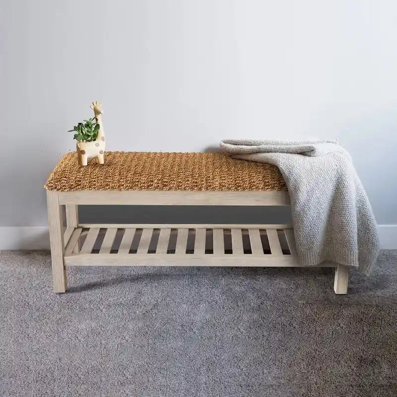M4H Lindos Banc à chaussures de rangement en jacinthe d'eau et bois massif