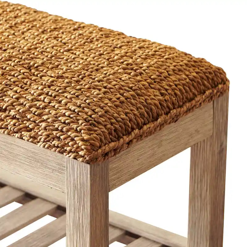 M4H Lindos Banc à chaussures de rangement en jacinthe d'eau et bois massif