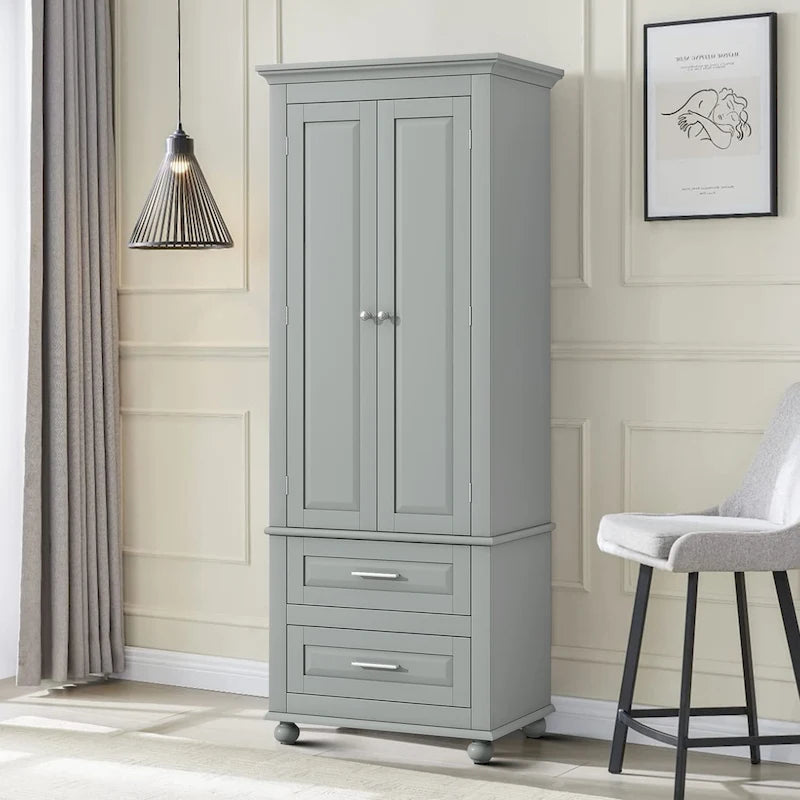 Armoire de rangement haute de salle de bain en bois, minimaliste et moderne, avec dispositif anti-basculement