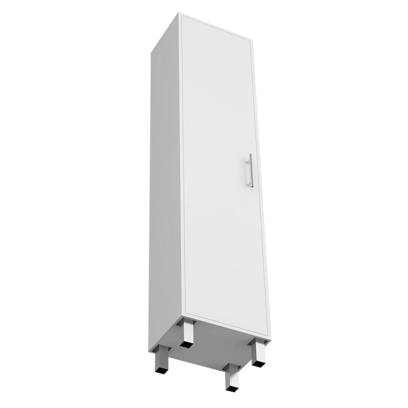 Meuble de rangement haut et étroit Dryden avec 5 étagères et supports à balais, blanc
