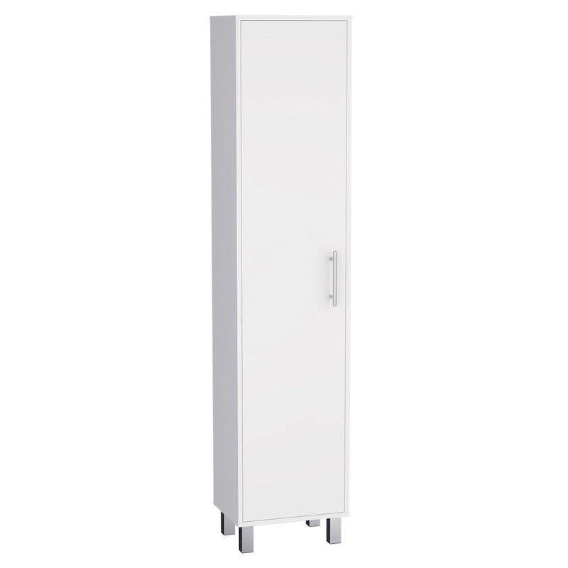 Meuble de rangement haut et étroit Dryden avec 5 étagères et supports à balais, blanc