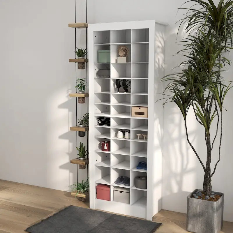 HOMCOM Meuble à chaussures de 180 cm de haut pour entrée, Organiseur de rangement pour chaussures étroit, Blanc