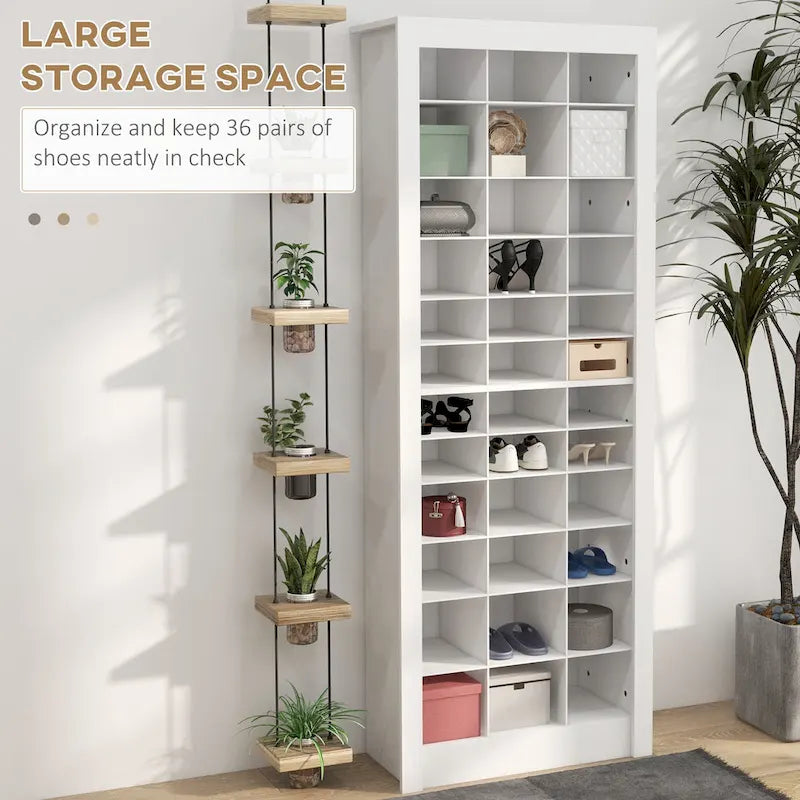 HOMCOM Meuble à chaussures de 180 cm de haut pour entrée, Organiseur de rangement pour chaussures étroit, Blanc