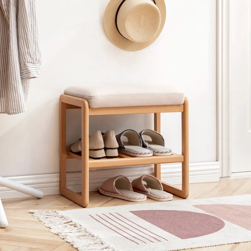 Banc à chaussures en bois avec coussin