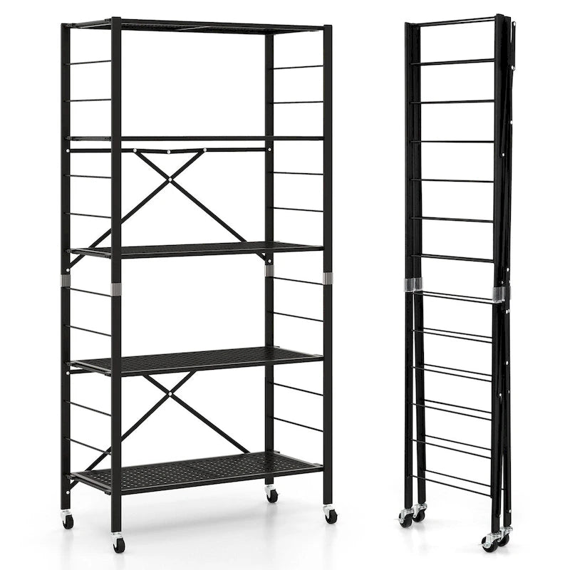 Étagères réglables à 5 niveaux avec roulettes pour garage, cuisine, balcon - 30 x 13.5 x 60
