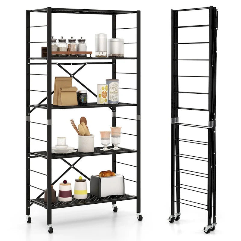Étagères réglables à 5 niveaux avec roulettes pour garage, cuisine, balcon - 30 x 13.5 x 60