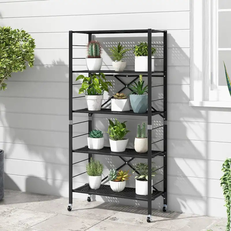 Étagères réglables à 5 niveaux avec roulettes pour garage, cuisine, balcon - 30 x 13.5 x 60