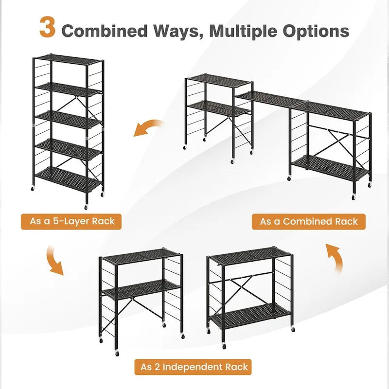 Étagères réglables à 5 niveaux avec roulettes pour garage, cuisine, balcon - 30 x 13.5 x 60