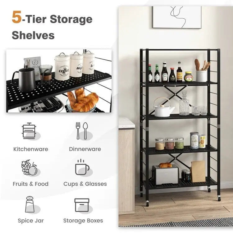 Étagères réglables à 5 niveaux avec roulettes pour garage, cuisine, balcon - 30 x 13.5 x 60