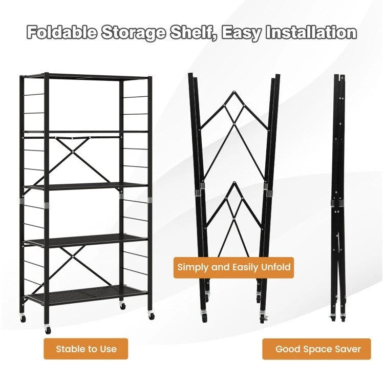 Étagères réglables à 5 niveaux avec roulettes pour garage, cuisine, balcon - 30 x 13.5 x 60