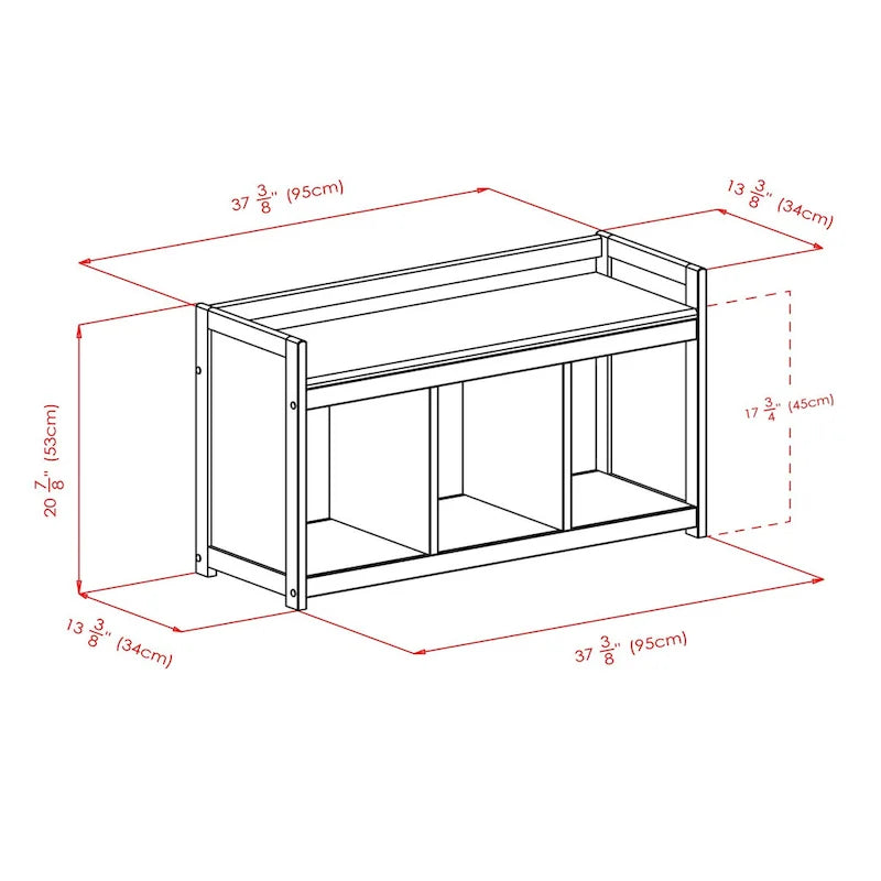Banc de rangement 4 pièces Addison avec 3 paniers pliables en tissu - 37.4W x 13.3D x 20.8H