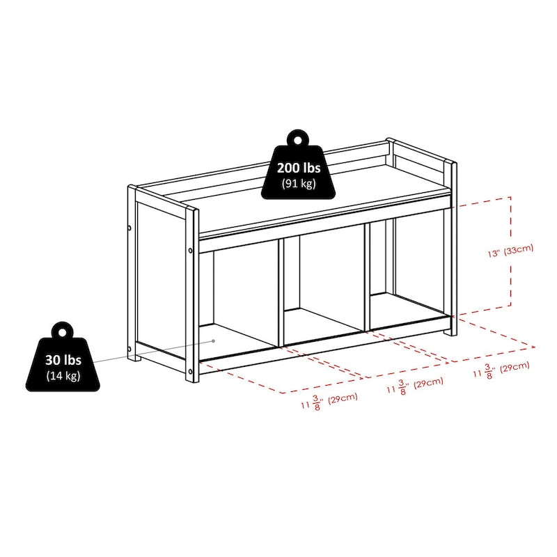 Banc de rangement 4 pièces Addison avec 3 paniers pliables en tissu - 37.4W x 13.3D x 20.8H