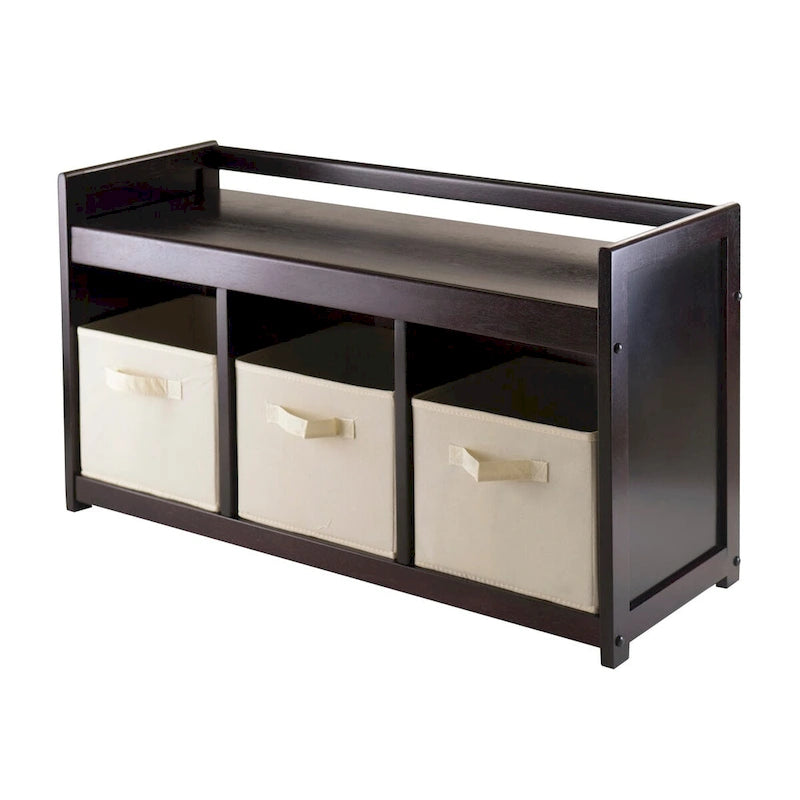 Banc de rangement 4 pièces Addison avec 3 paniers pliables en tissu - 37.4W x 13.3D x 20.8H