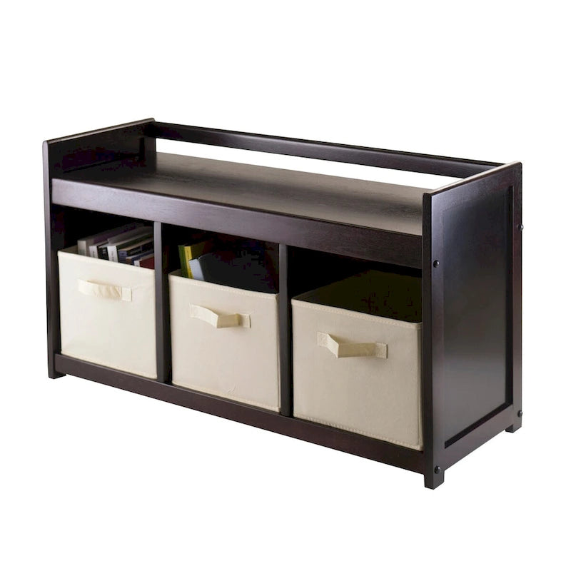 Banc de rangement 4 pièces Addison avec 3 paniers pliables en tissu - 37.4W x 13.3D x 20.8H