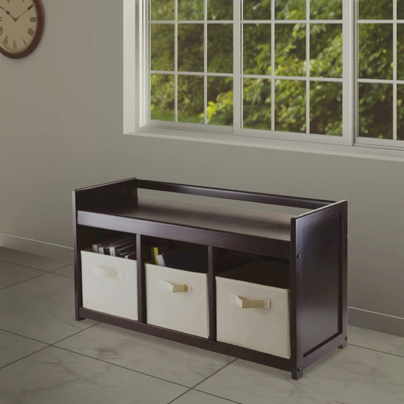 Banc de rangement 4 pièces Addison avec 3 paniers pliables en tissu - 37.4W x 13.3D x 20.8H