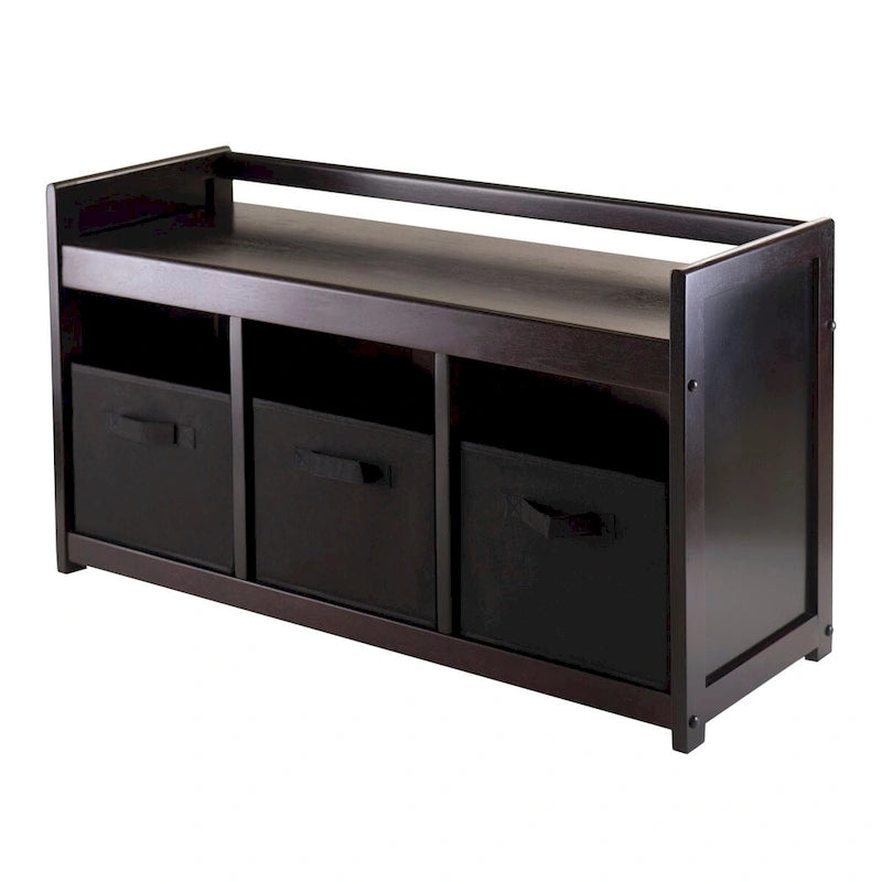 Banc de rangement 4 pièces Addison avec 3 paniers pliables en tissu - 37.4W x 13.3D x 20.8H