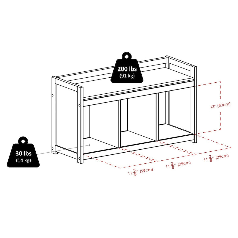Banc de rangement 4 pièces Addison avec 3 paniers pliables en tissu - 37.4W x 13.3D x 20.8H