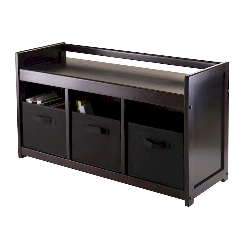 Banc de rangement 4 pièces Addison avec 3 paniers pliables en tissu - 37.4W x 13.3D x 20.8H