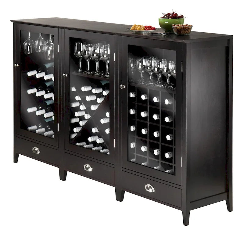 Ensemble meuble à vin modulaire 3 pièces, espresso - 22,64 x 15,75 x 40 pouces