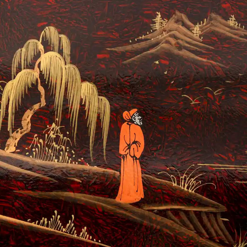 Bahut biaisé laqué rouge - Paysage