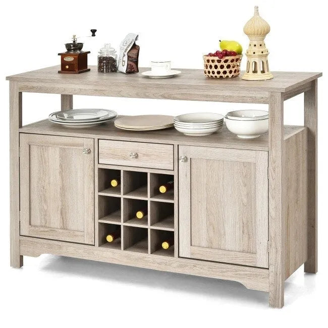 Bahut-Dessertes en Chêne Gris avec Meuble à Vins 9 Bouteilles - 115,5 cm L x 40,6 cm l x 80 cm H