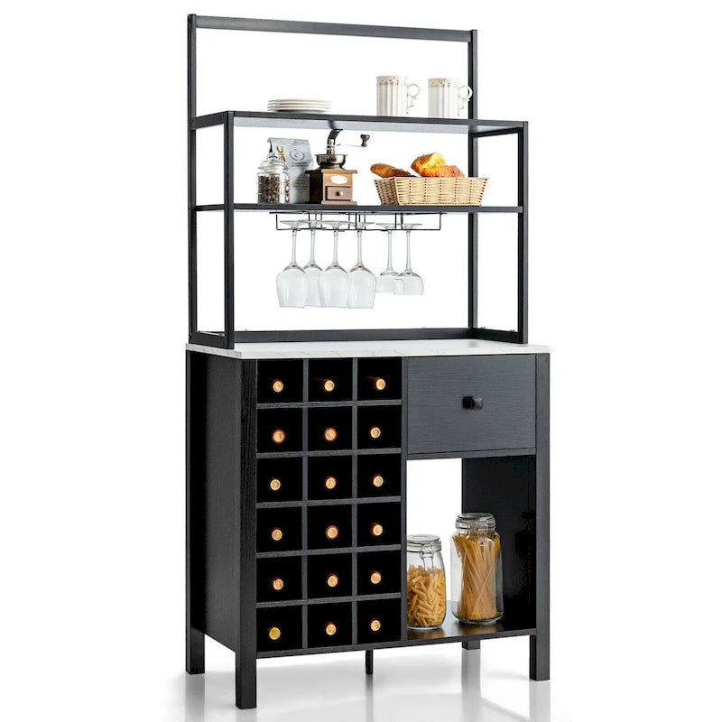 Gymax Étagère de Cuisine Autonome avec Casier à Vin et Support Verres
