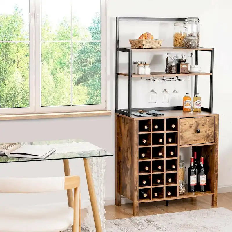 Gymax Étagère de Cuisine Autonome avec Casier à Vin et Support Verres
