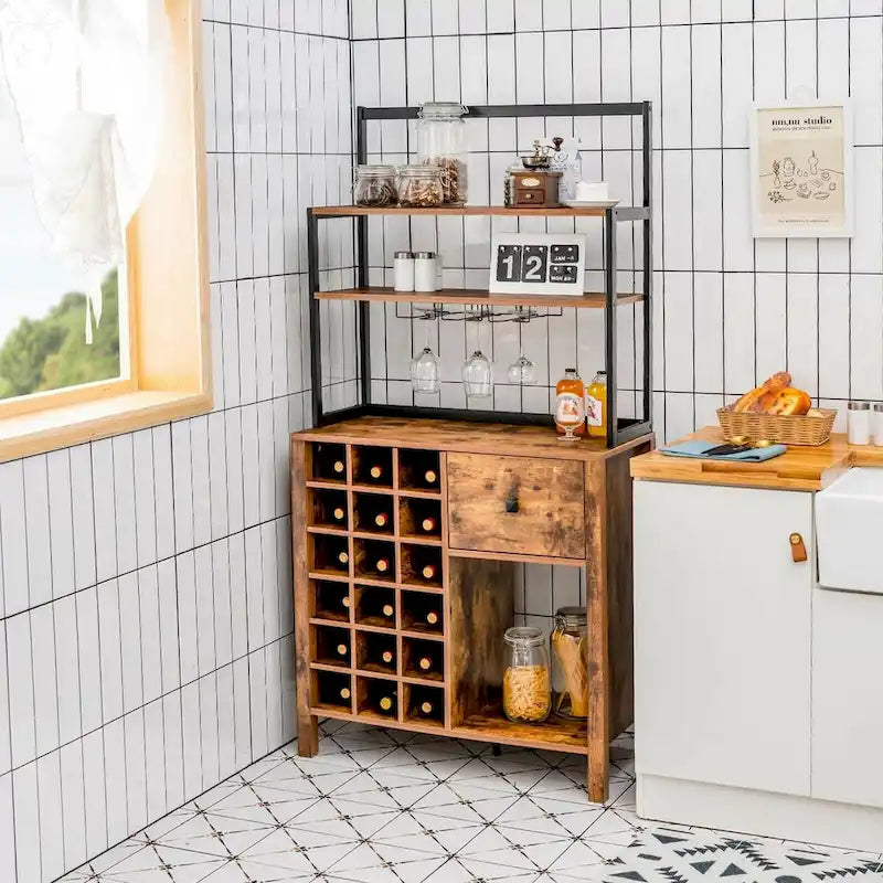 Gymax Étagère de Cuisine Autonome avec Casier à Vin et Support Verres
