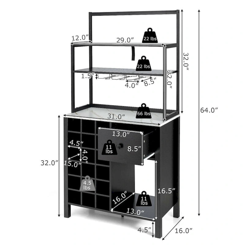 Gymax Étagère de Cuisine Autonome avec Casier à Vin et Support Verres