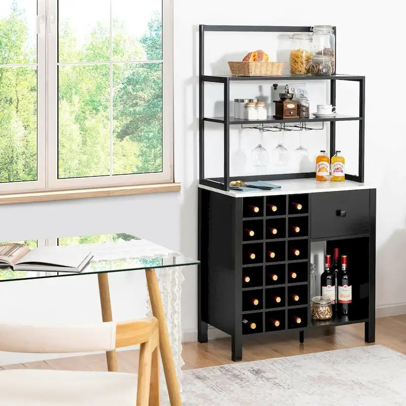 Gymax Étagère de Cuisine Autonome avec Casier à Vin et Support Verres