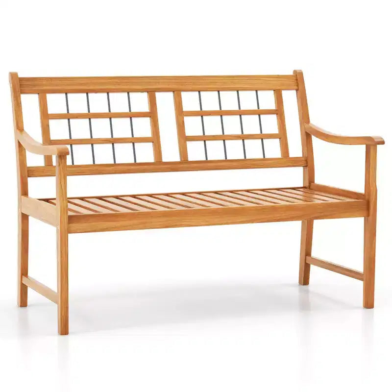 Banc d'extérieur Costway en bois d'acacia pour 2 personnes avec assise et dossier à lattes